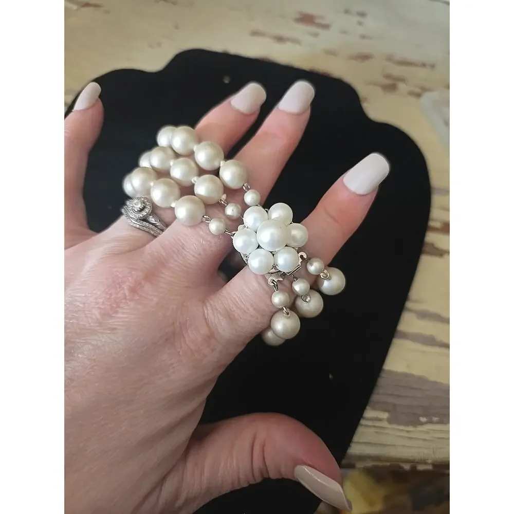 Vtg Faux Pearls 3-Strand West‎ Germany Statement Fashion Jewelry Beaded Bracelet
